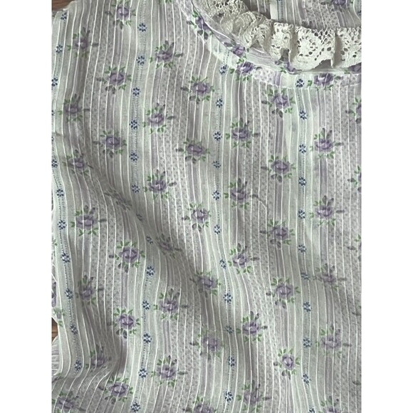 Vintage 60s Youngland Dress 10 Purple Floral Ruffle Mutton Sleeve Union USA Made - Picture 5 of 7